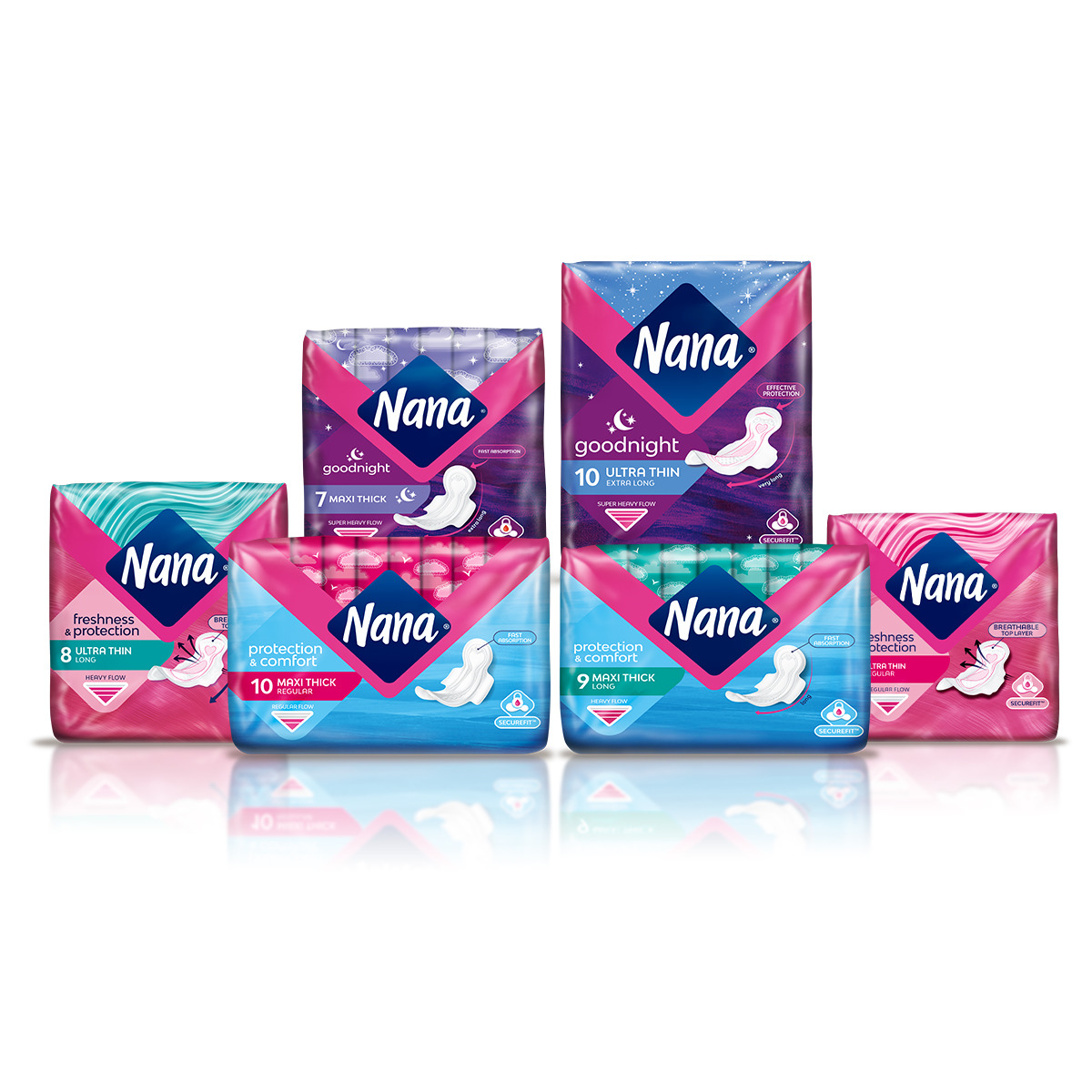Three Libresse products with shadows on a transparent background - Nana
